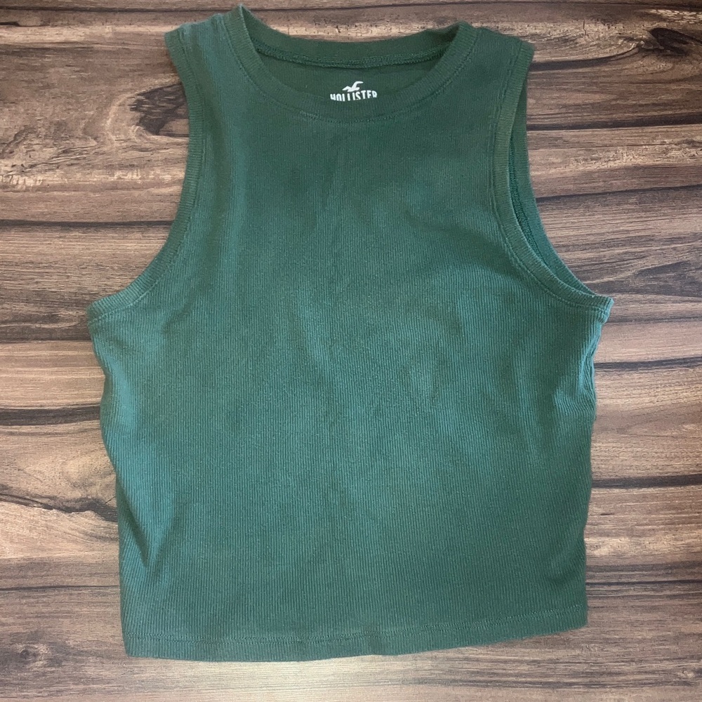 Hollister Dark Green Ribbed Crop Tank